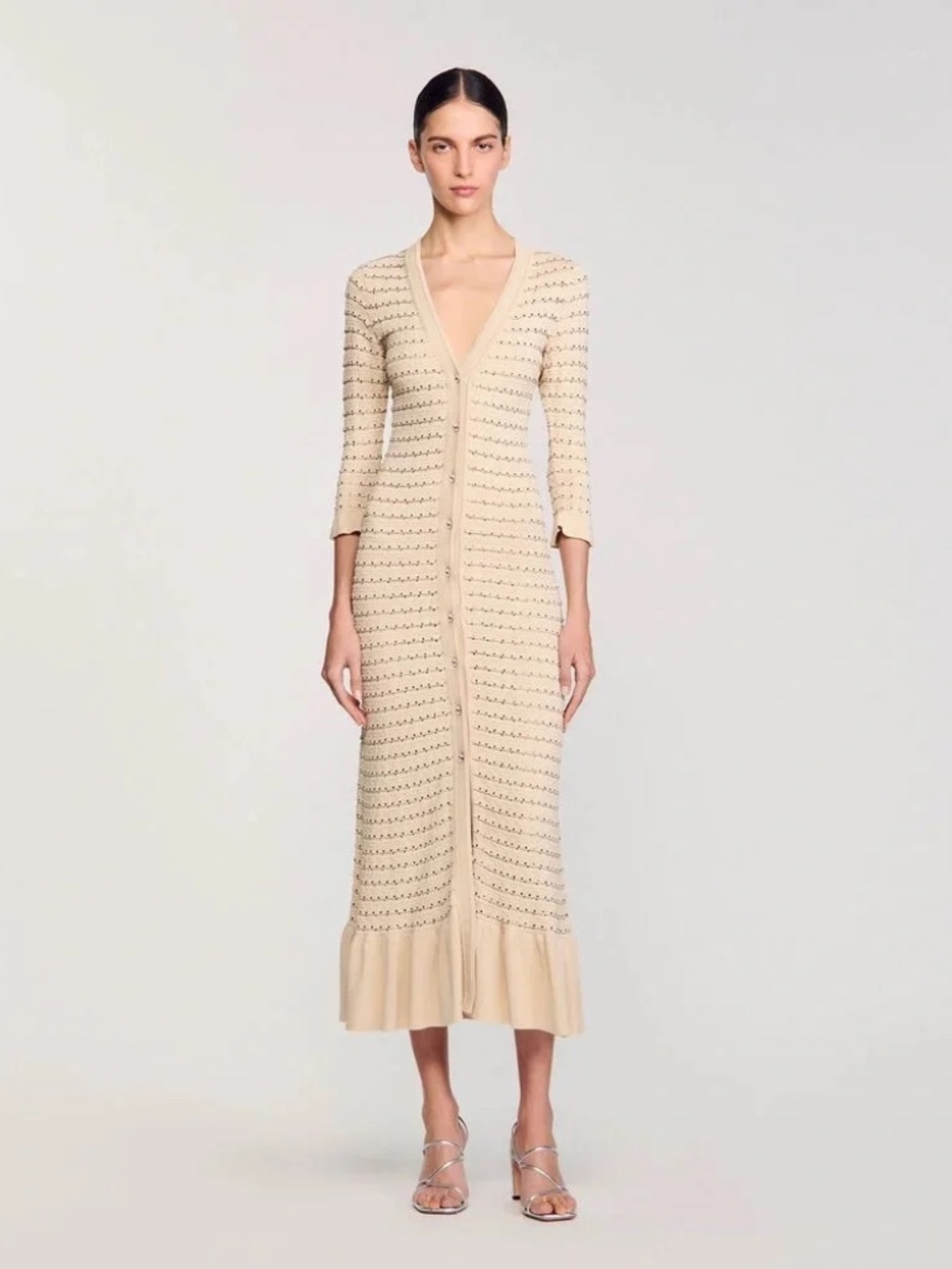 Charmante Tan and White Ruffled Tiered Sheath Dress